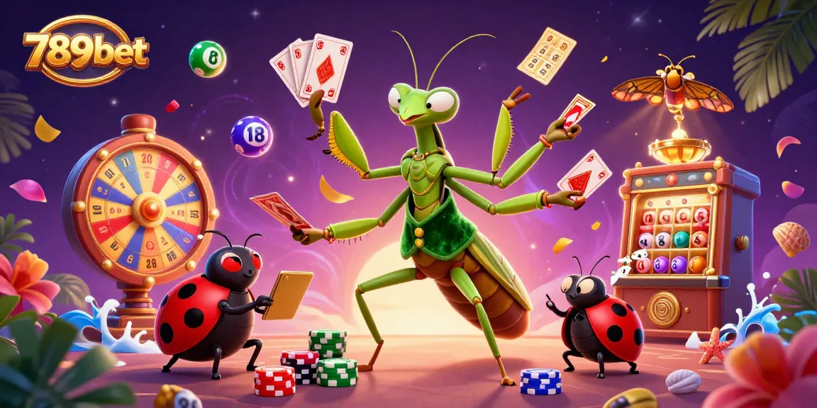 Experience thrilling gaming with 789bet as a mantis card sharp entertains in a vibrant casino.