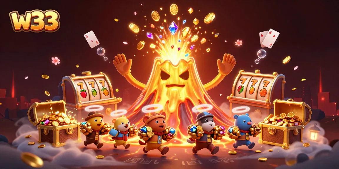 Spin and win with w33 at a magical volcano enriched with treasure and dynamic casino elements.