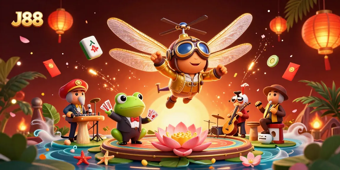 Experience the vibrant J88 gaming scene with engaging characters and dynamic casino elements.