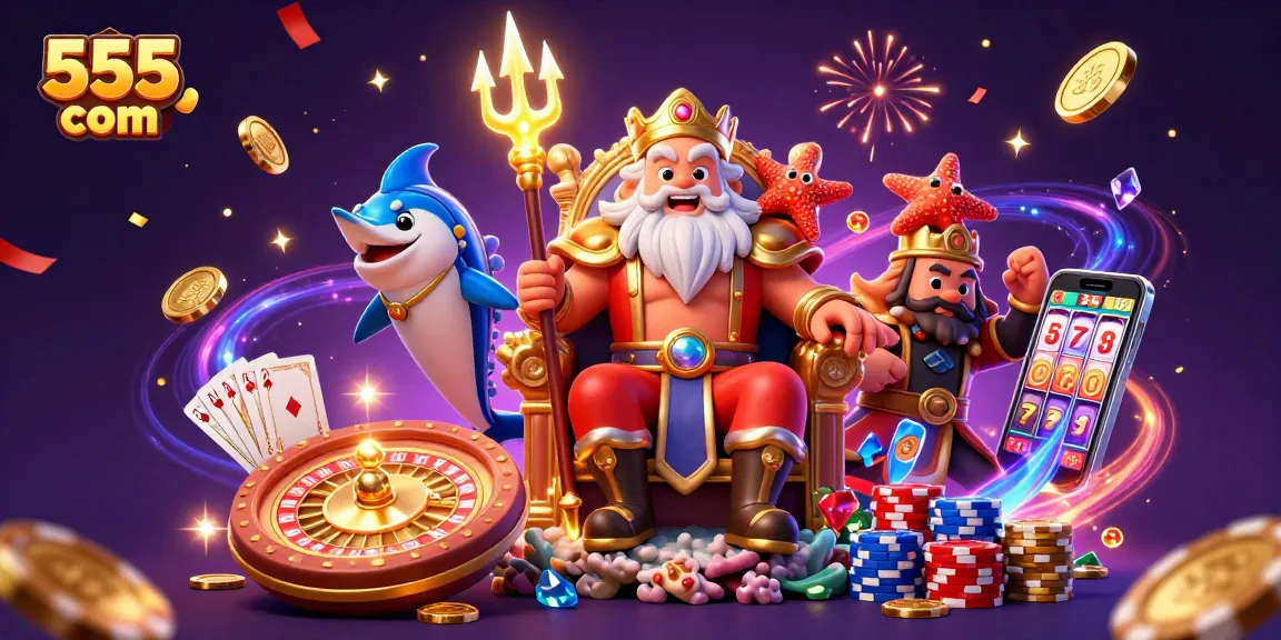 Experience the thrill of gaming at 555win com with lively characters and vibrant casino elements.