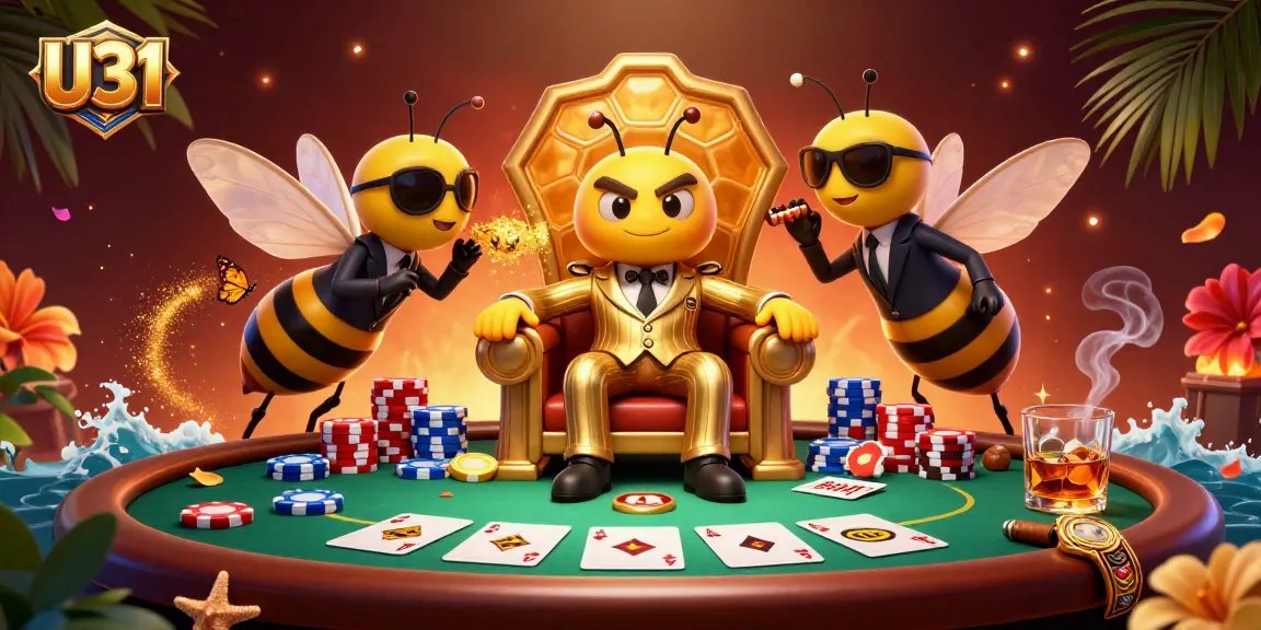 U31 players strategizing their next move at a vibrant poker table filled with chips and cards