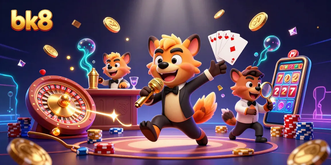 Experience thrilling entertainment at bk8's casino with lively hyenas and vibrant gaming elements.