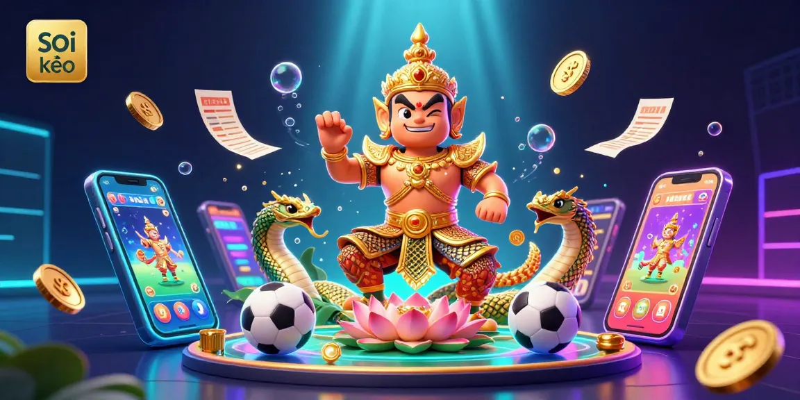 Bet on sports with soi kèo in a vibrant 3D illustration showcasing betting slips and soccer elements.