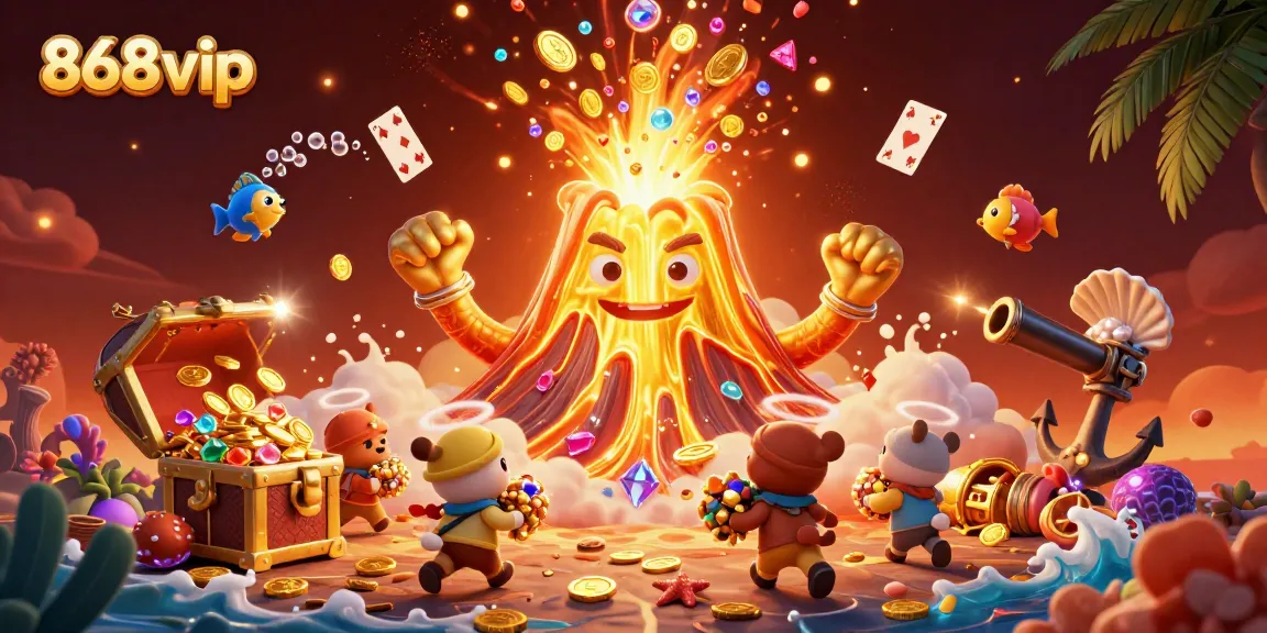 Experience thrilling wins at 868vip with golden volcano and treasure-filled underwater scenes.