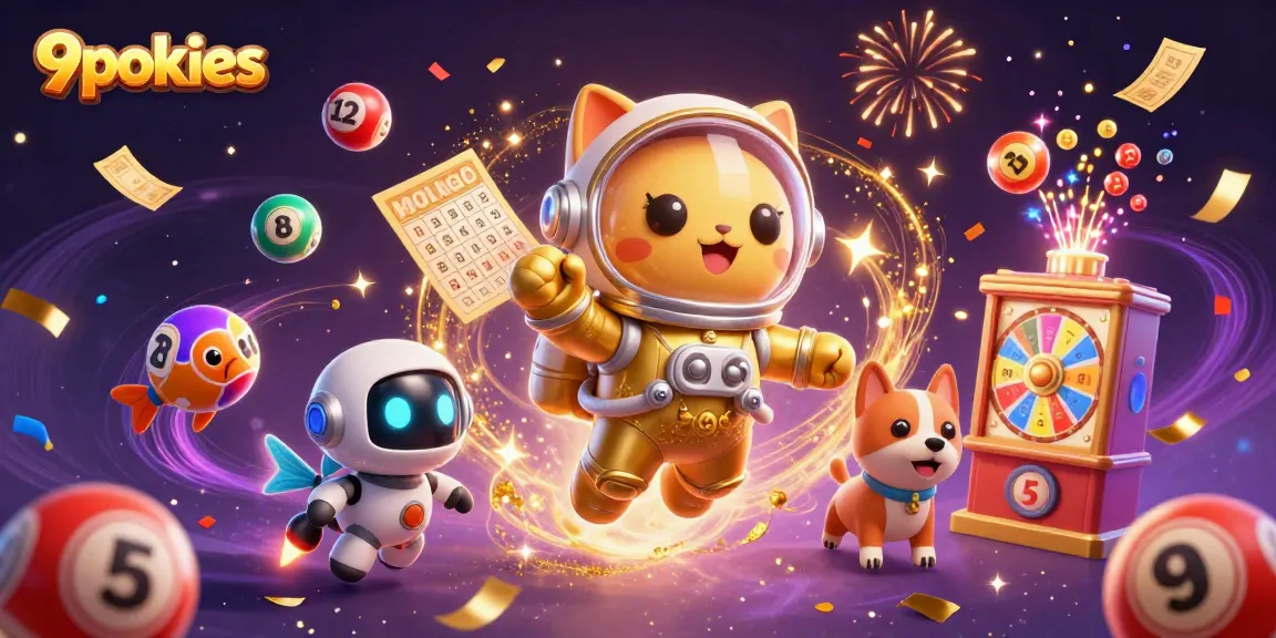 Join the 9pokies adventure with a vibrant lottery scene featuring colorful games elements.
