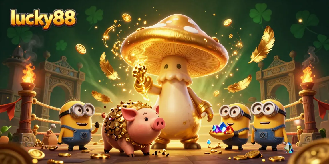 Experience the thrilling magic of lucky88 as a wizard transforms the scene into gold with treasure and festive elements.